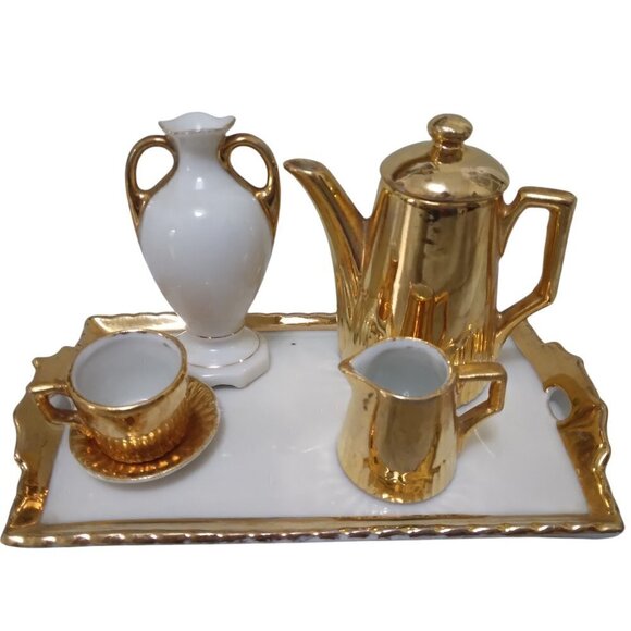 Vintage J. L. Menau Miniature Porcelain Coffee Set Doll House Collectible - Picture 1 of 11
